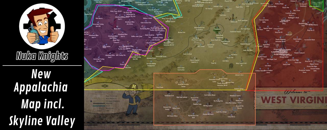 Fallout 76: New Appalachia Map incl Skyline Valley and all Regions and Locations