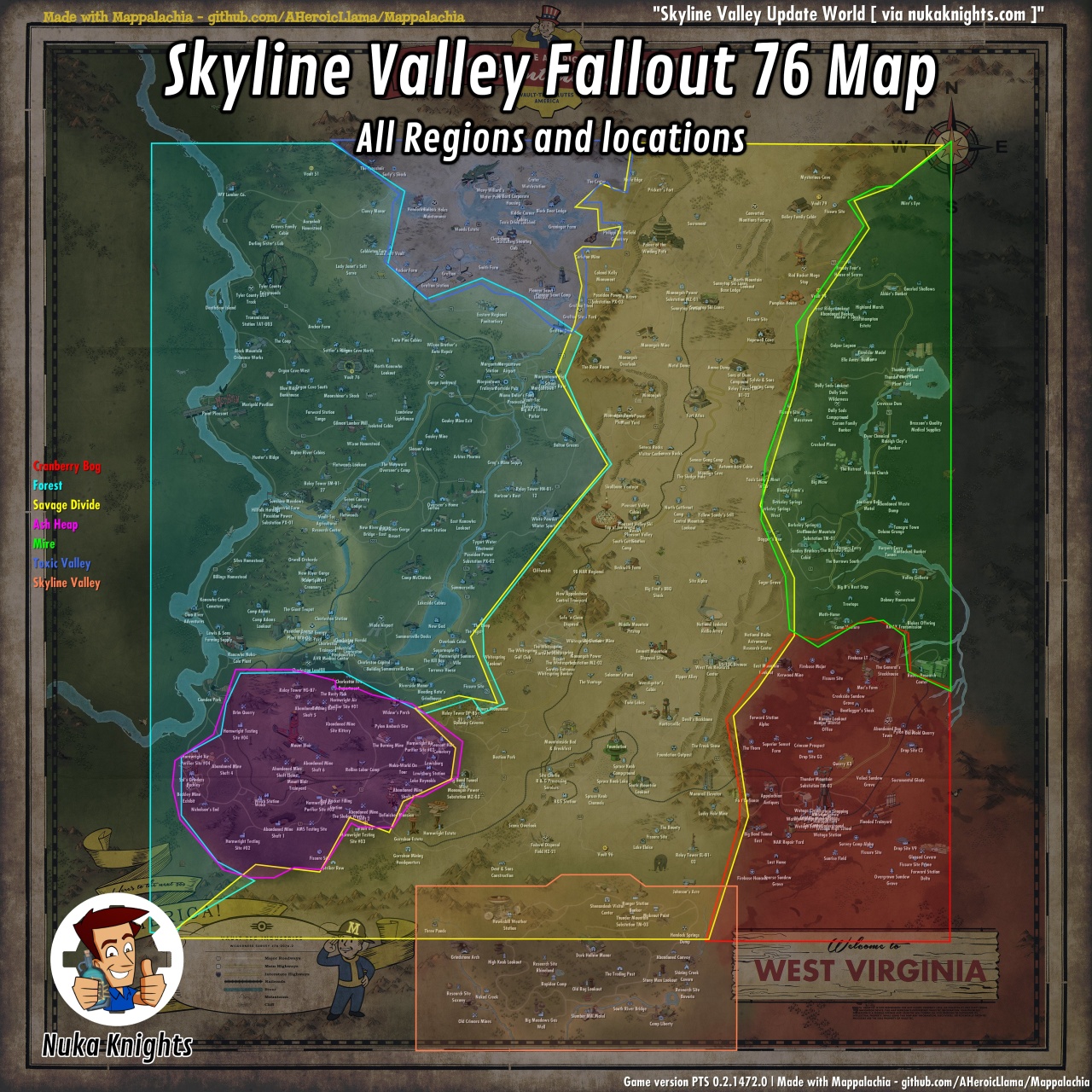 Fallout 76 Karte mit allen Regionen inkl Skyline Valley